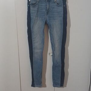 7 For All Mankind Two-Tone Blue Skinny Jeans